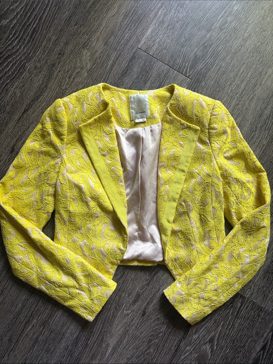 elevenses Jackets & Blazers - Anthropologie Y2K Yellow Lace Cropped Blazer